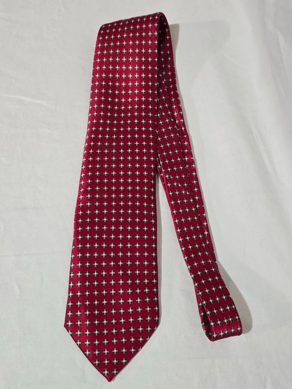 Dolcepunta Hand Made in Italy 100% Silk Necktie - Red White Black Dots